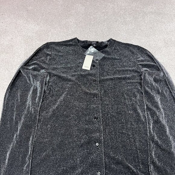 New York & Company Blouse Black Shimmer Button Up Long Sleeve Size XL NWT - Picture 6 of 10